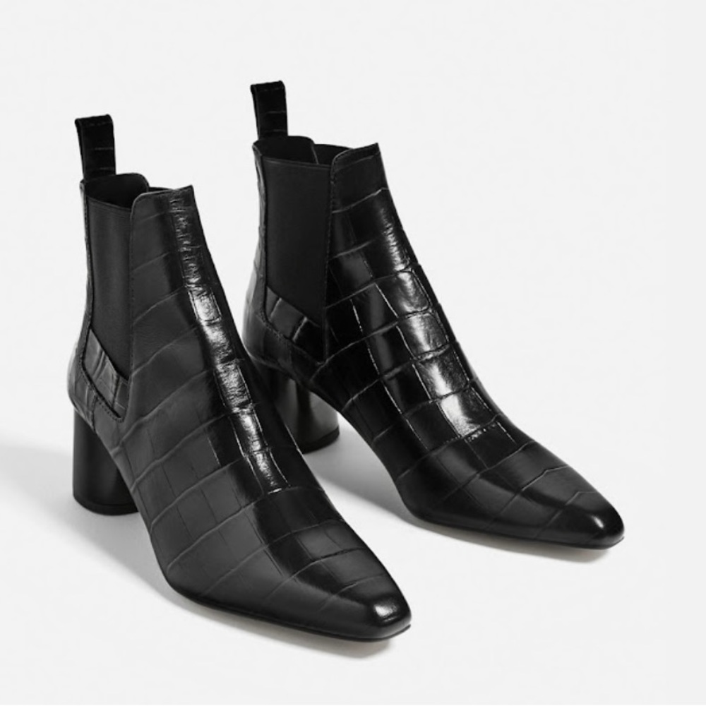 Zara Mock Croc high heel Chelsea boots size 37 EUR 6.5 US